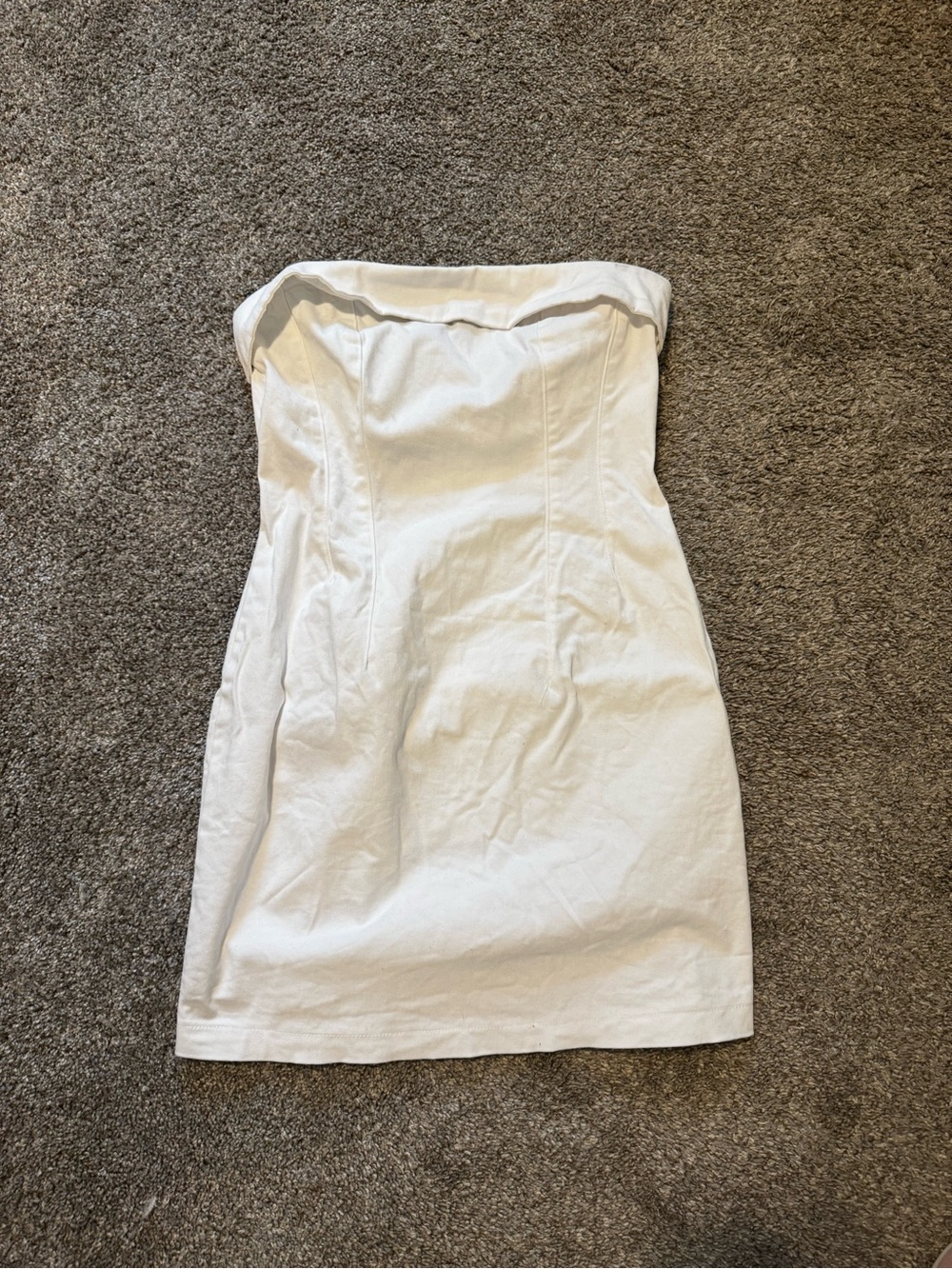 Strapless White Cotton Blend Sheath Dress